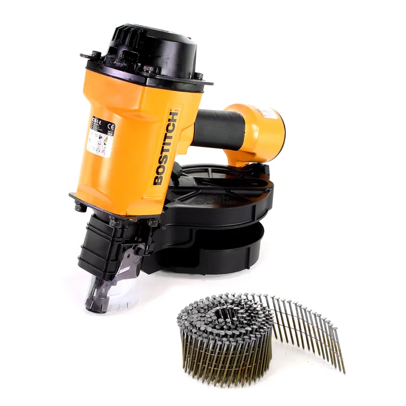 Bostitch IC70-1-E Druckluft Coilnagler CT38-70mm 4,9-7,0bar + Coilnägel 2,5x64mm Ringschaft blank Zertifiziert