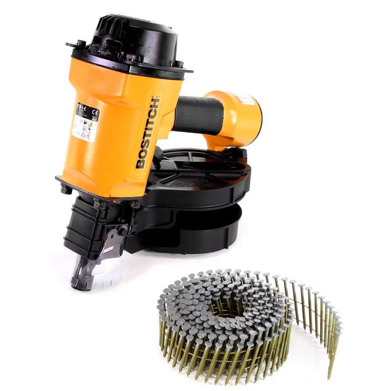 Bostitch IC70-1-E Druckluft Coilnagler CT38-70mm 4,9-7,0bar + Prebena Coilnagel 2,5x45mm Ringschaft blank Nur Für Kurze Zeit