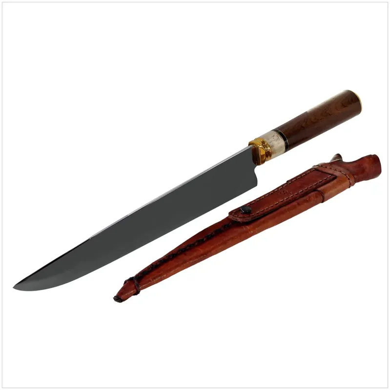 Zertifiziert Serra Grande "Cabo Redondo" traditionelles brasilianisches Küchenmesser Kochmesser handgeschmiedet 25,4 cm Klinge mit rundem Griff + echt Leder Messerscheide