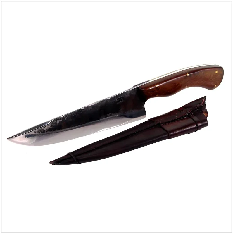 Nur Für Kurze Zeit Serra Grande "Blacksmith Serie" traditionelles brasilianisches Küchenmesser Kochmesser handgeschmiedet INOX 20,3 cm Klinge + echt Leder Messerscheide