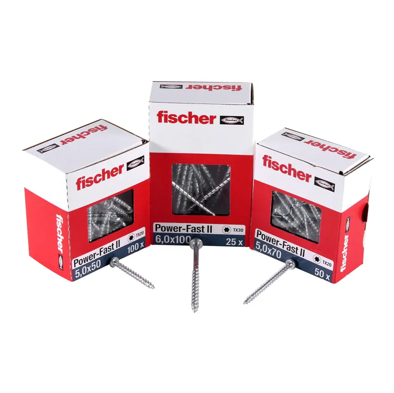 Fischer Power-Fast II FPF II Spanplattenschraube 6,0x140 mm 50 Stück ( 670692 ) Senkkopf mit Torx Teilgewinde galvanisch verzinkt, blau passiviert Echt