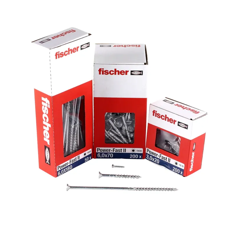 Fischer Power-Fast II FPF II Spanplattenschraube 6,0x80 mm 200 Stück ( 670486 ) Senkkopf mitTorx Teilgewinde galvanisch verzinkt, blau passiviert Geprüft