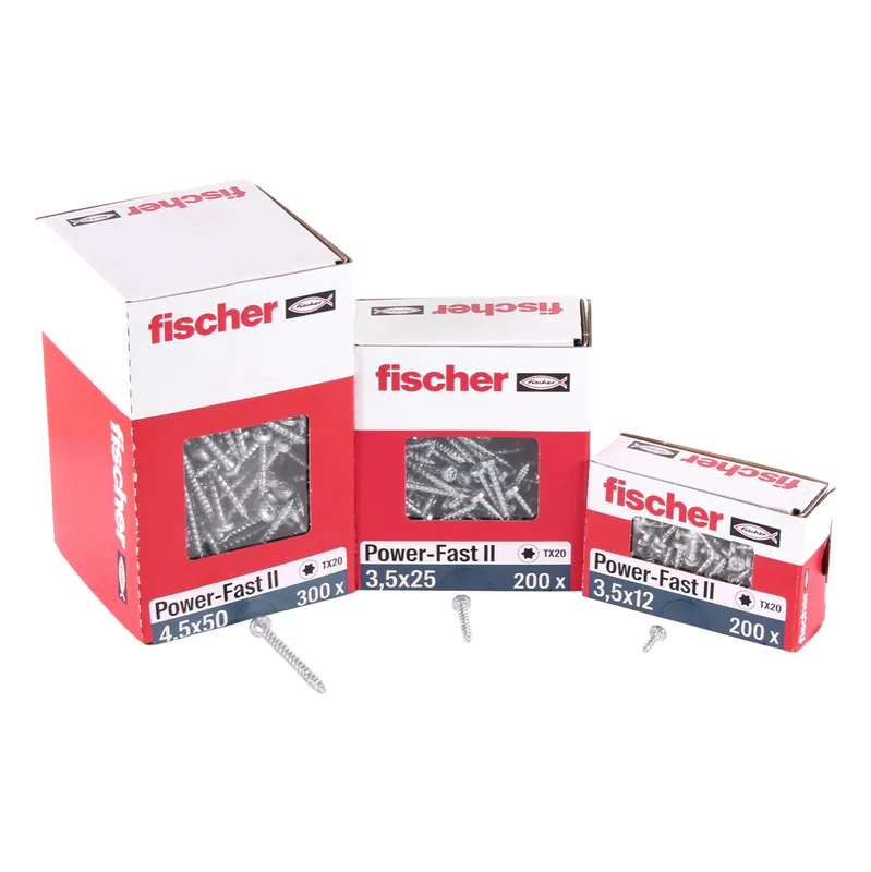 Fischer Power-Fast II FPF II Spanplattenschraube 4,5x50 mm 200 Stück ( 670636 ) Pan Head mit Torx Vollgewinde galvanisch verzinkt, blau passiviert Neu