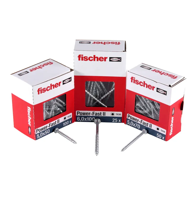 Fischer Power-Fast II FPF II Spanplattenschraube 5,0x20 mm 200 Stück ( 670435 ) Pan Head mit Torx Vollgewinde galvanisch verzinkt, blau passiviert Zertifiziert