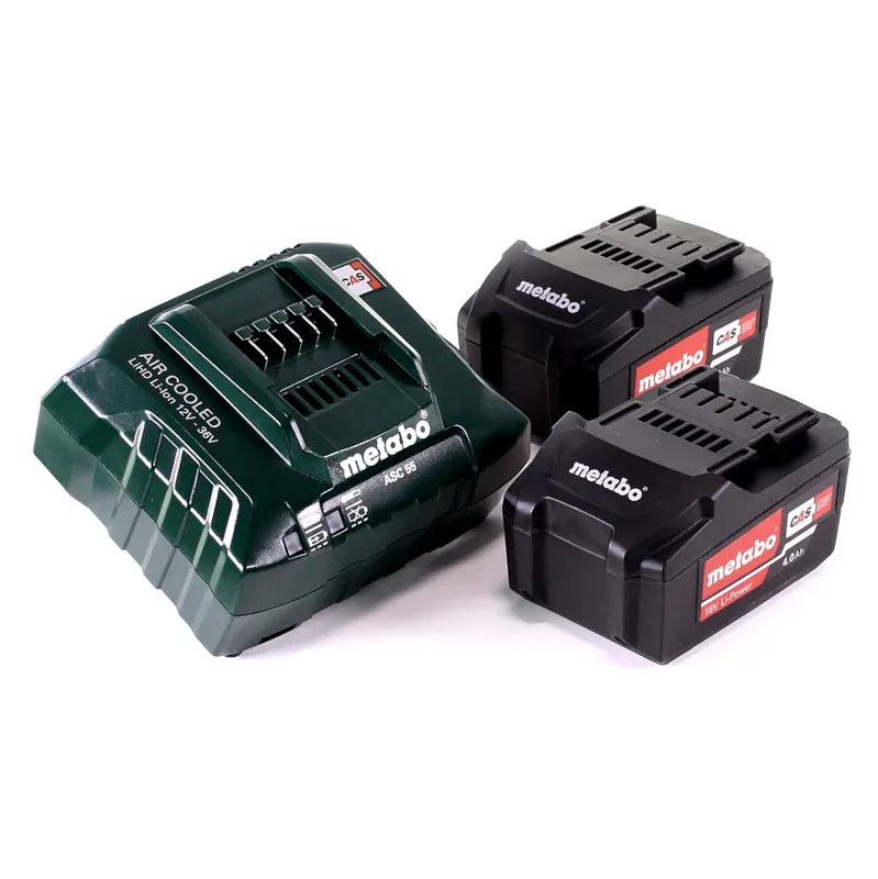 Metabo Basis Set 2x Li-Power Akkupack 18 V 4,0 Ah CAS Li-Ion Akku ( 2x 625591000 ) + Ladegerät ASC 55 ( 627044000 ) Abverkauf