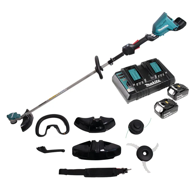 Makita DUR 368 LPT2 Akku Rasentrimmer 36V ( 2x18V ) Brushless + 2x Akku 5,0Ah + Doppelladegerät Letzte Chance