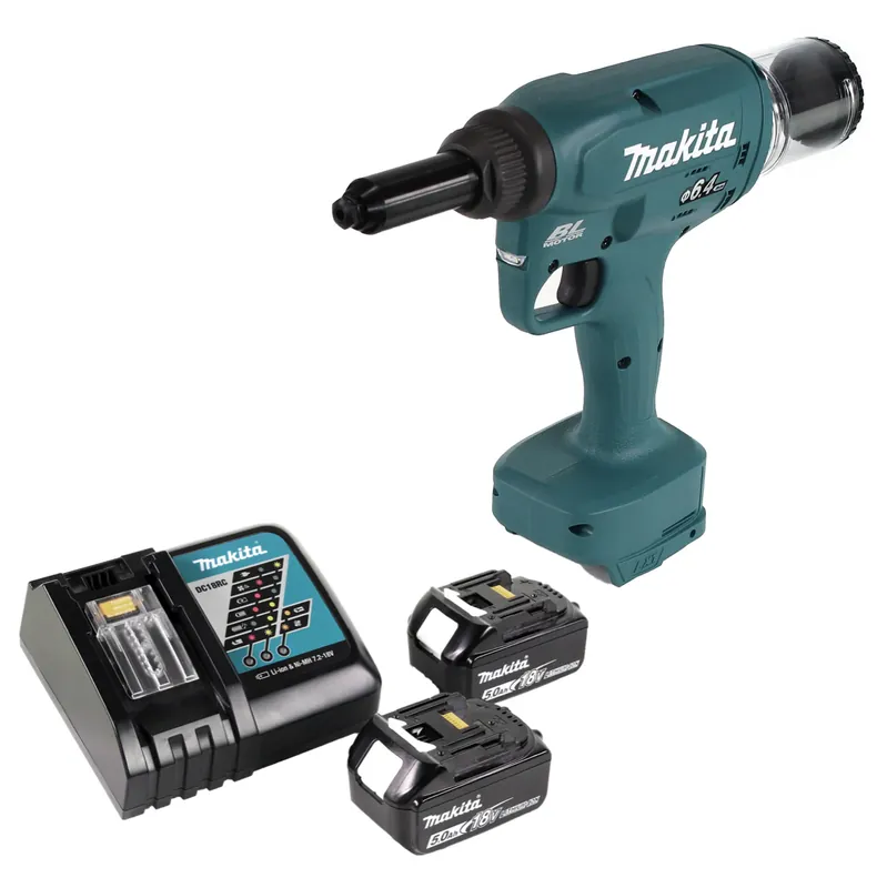 Makita DRV 250 RT Akku Blindnietsetzgerät 18V 20kN Brushless + 2x Akku 5,0Ah + Ladegerät Heißes Angebot