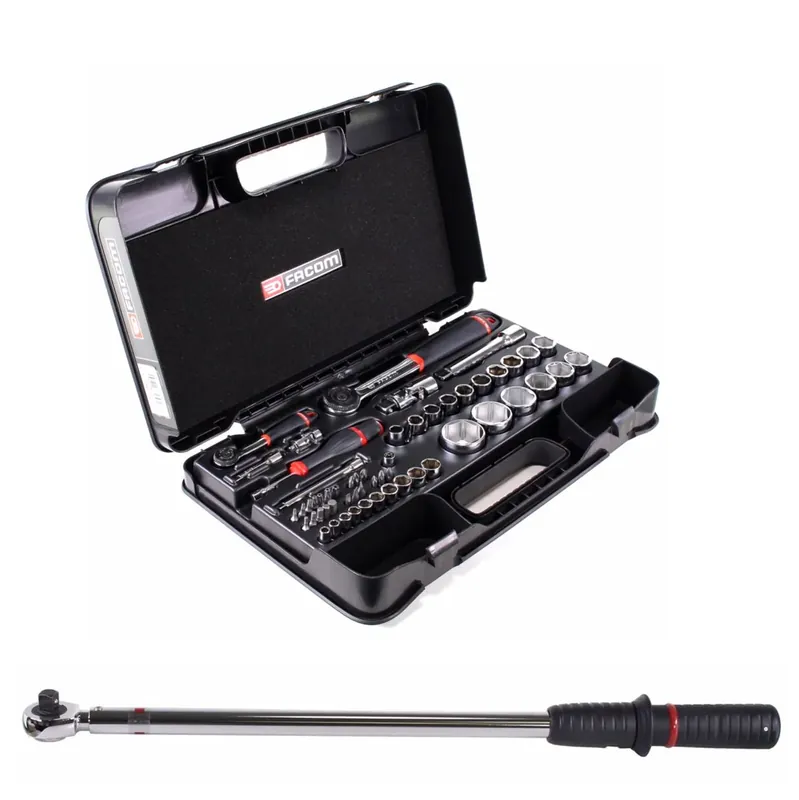 Bestseller Facom Set Drehmomentschluessel 1/2" 60 - 340Nm ( S.208-340 ) + 55 tlg. Steckschlüssel Satz 1/4" + 1/2" ( RS.161-2 )