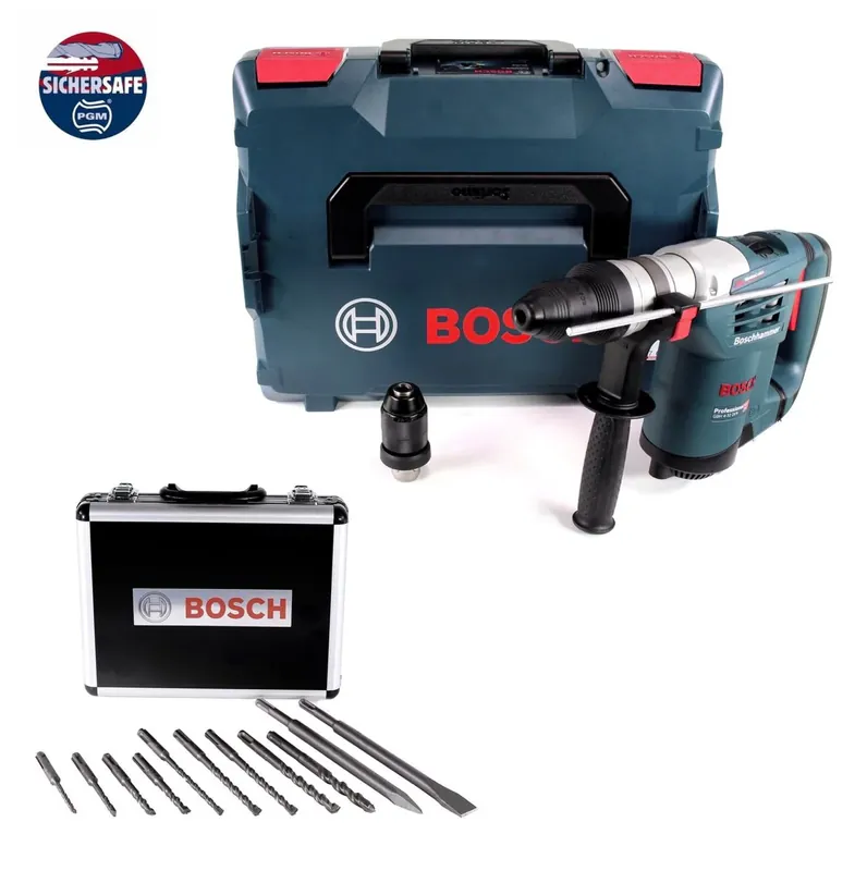Bosch GBH 4-32 DFR Bohrhammer 900 W 4,2 J SDS-plus + Bohrer und Meißel Set 11 tlg. PGM zertifiziert + L-Boxx Top-Seller