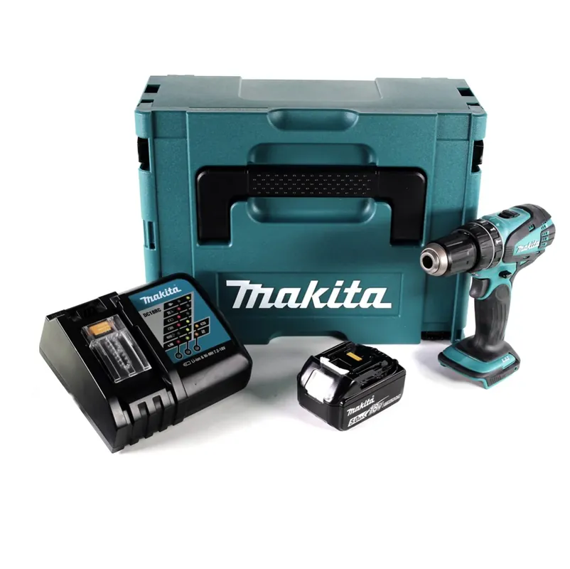 Top-Angebot Makita DHP 456 RT1J Akku Schlagbohrschrauber 18 V 50 Nm + Makpac + 1x 5,0Ah Akku + Ladegerät