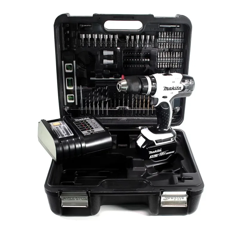 Top-Seller Makita DHP 453 SFTKW Akku Schlagbohrschrauber 18 V 42 Nm + 1x Akku 3,0 Ah + Ladegerät + 101 tlg. Zubehörset + Koffer