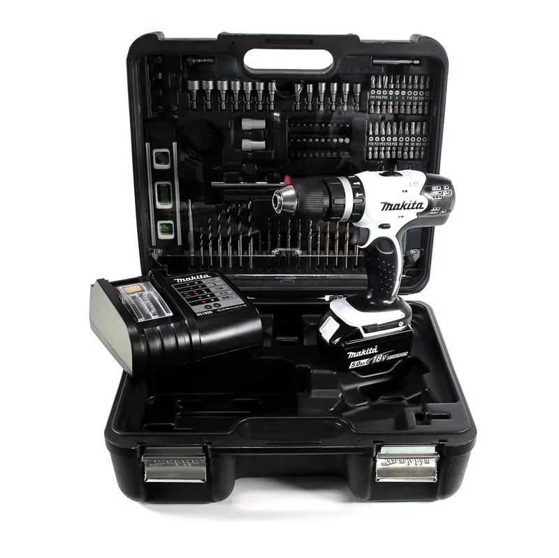 Makita DHP 453 STTKW Akku Schlagbohrschrauber 18 V 42 Nm + 1x Akku 5,0 Ah + Ladegerät + 101 tlg. Zubehörset + Koffer Aktuell
