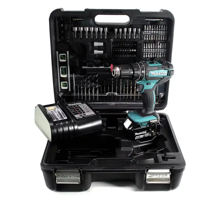 Makita DHP 482 SMTK Akku Schlagbohrschrauber 18 V 62 Nm + 1x Akku 4,0 Ah + Ladegerät + 101 tlg. Zubehörset + Koffer Wochenendangebot