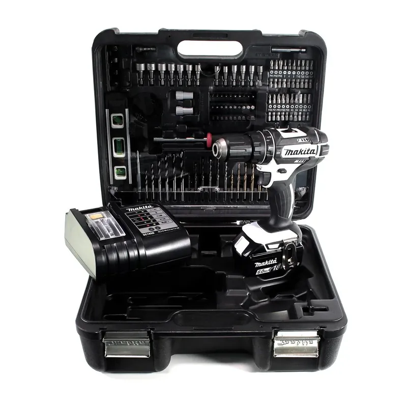 Makita DHP 482 SGTKW Akku Schlagbohrschrauber 18 V 62 Nm + 1x Akku 6,0 Ah + Ladegerät + 101 tlg. Zubehörset + Koffer Neue Kollektion
