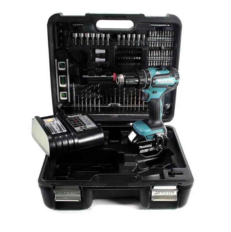 Top-Seller Makita DHP 485 SFTK Akku Schlagbohrschrauber 18 V 50 Nm Brushless + 1x Akku 3,0 Ah + Ladegerät + 101 tlg. Zubehörset + Koffer