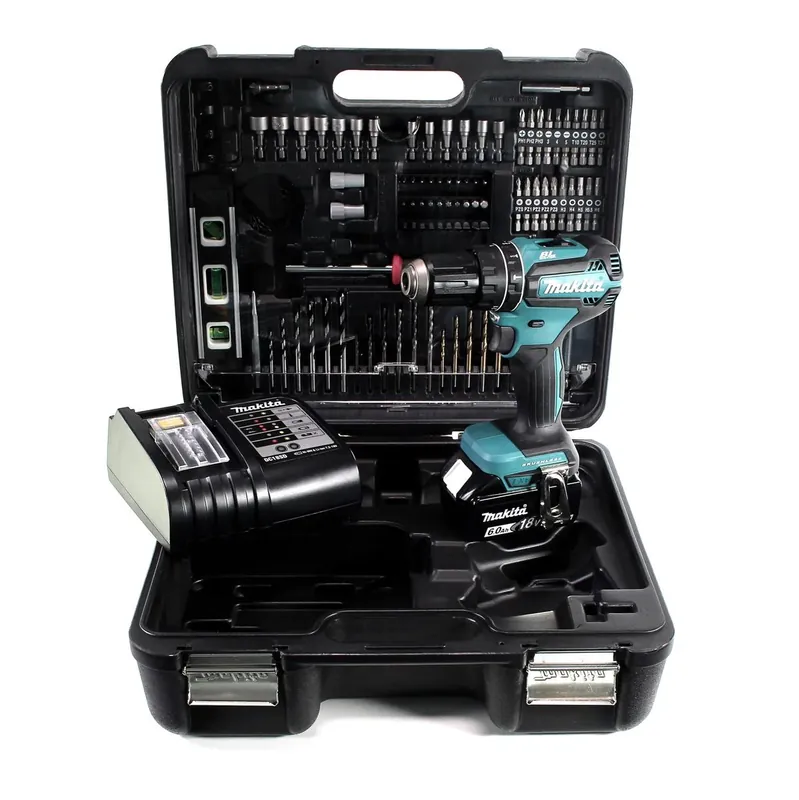 Top-Seller Makita DHP 485 SGTK Akku Schlagbohrschrauber 18 V 50 Nm Brushless + 1x Akku 6,0 Ah + Ladegerät + 101 tlg. Zubehörset + Koffer