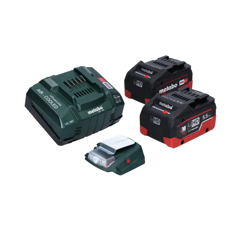 Aktuell Metabo PA 14.4-18 LED-USB Akku Power Adapter Basis Set mit 2x LiHD Akku 5,5 Ah + Ladegerät ASC145