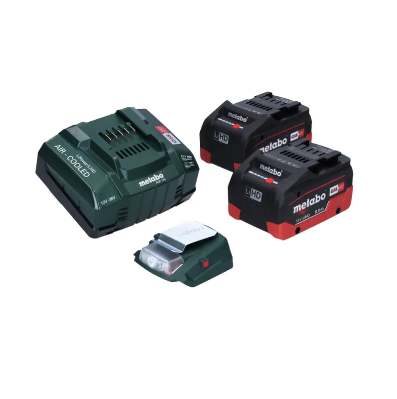 Preisknaller Metabo PA 14.4-18 LED-USB Akku Power Adapter Basis Set mit 2x LiHD Akku 8,0 Ah + Ladegerät ASC145