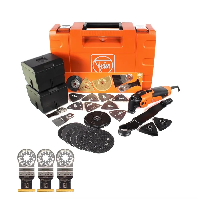 Top-Seller FEIN MultiMaster Top FMM 350 QSL Multifunktionswerkzeug + Werkzeugkoffer + 40 tlg. Zubehör-Set + 3x Carbide Pro Sägeblatt BI-Metall
