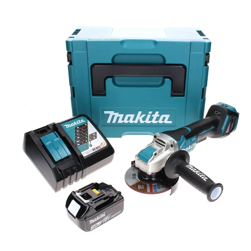 Abverkauf Makita DGA 519 RF1J Akku Winkelschleifer 18 V 125 mm Brushless X-Lock + 1x Akku 3,0 Ah + Ladegerät + Makpac