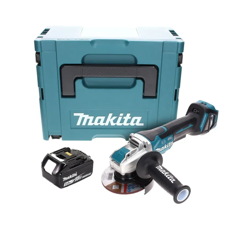 Makita DGA 519 T1J Akku Winkelschleifer 18 V 125 mm Brushless X-Lock + 1x Akku 5,0 Ah + Makpac - ohne Ladegerät Ausverkauf