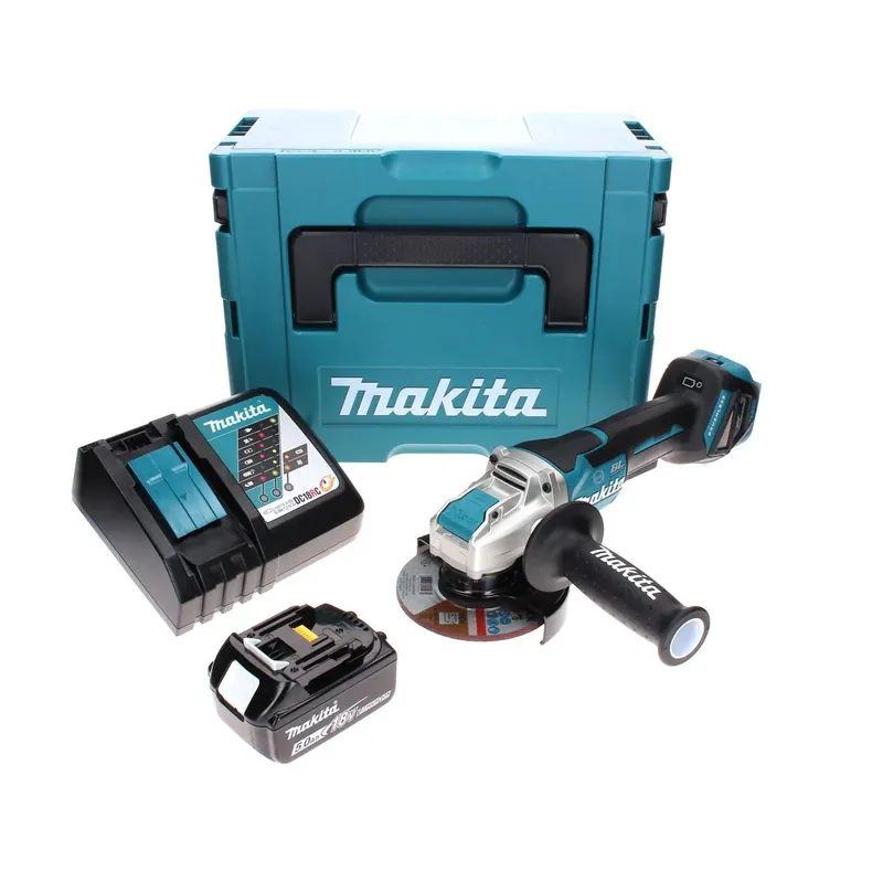 Makita DGA 519 RT1J Akku Winkelschleifer 18 V 125 mm Brushless X-Lock + 1x Akku 5,0 Ah + Ladegerät + Makpac Echt