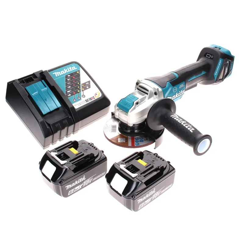 Wochenendangebot Makita DGA 519 RG Akku Winkelschleifer 18 V 125 mm Brushless X-Lock + 2x Akku 6,0 Ah + Ladegerät