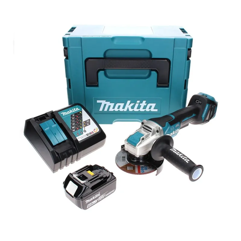 Makita DGA 519 RG1J Akku Winkelschleifer 18 V 125 mm Brushless X-Lock + 1x Akku 6,0 Ah + Ladegerät + Makpac Top-Seller