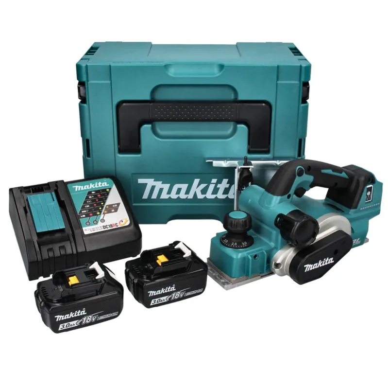 Makita DKP 181 RFJ Akku Hobel Falzhobel 82 mm 18 V Brushless + 2x Akku 3,0 Ah + Ladegerät + Makpac Zertifiziert