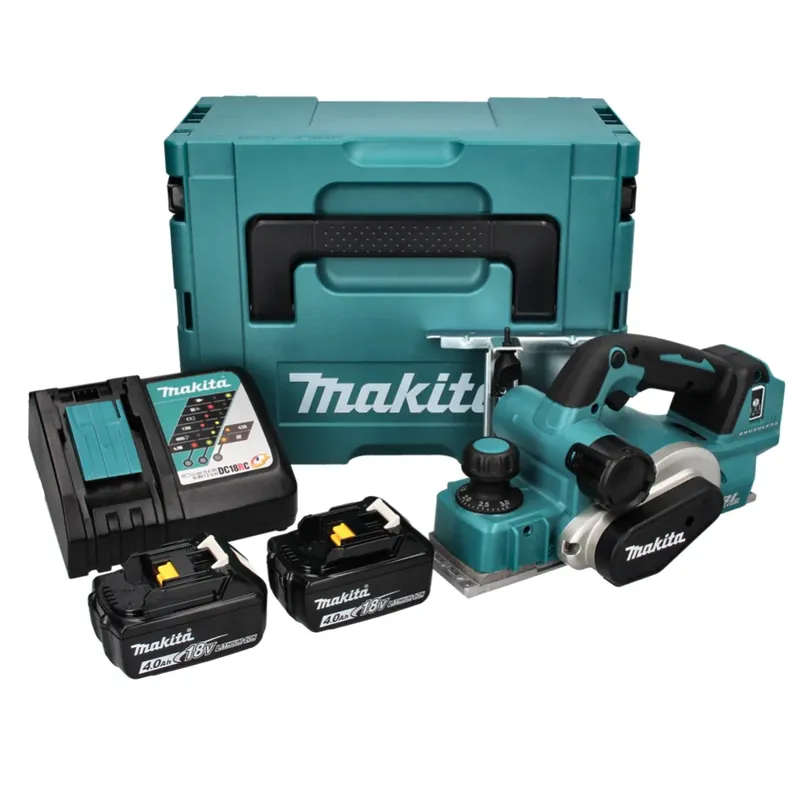 Zertifiziert Makita DKP 181 RMJ Akku Hobel Falzhobel 82 mm 18 V Brushless + 2x Akku 4,0 Ah + Ladegerät + Makpac