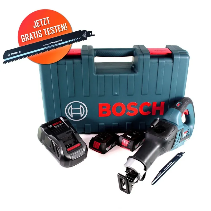 Neu Gratis Bosch Carbide Säbelsägeblatt Bosch GSA 18V-32 Akku Reciprosäge 18 V Säbelsäge Brushless + 2x 2,0 Ah Akku + Ladegerät + Koffer