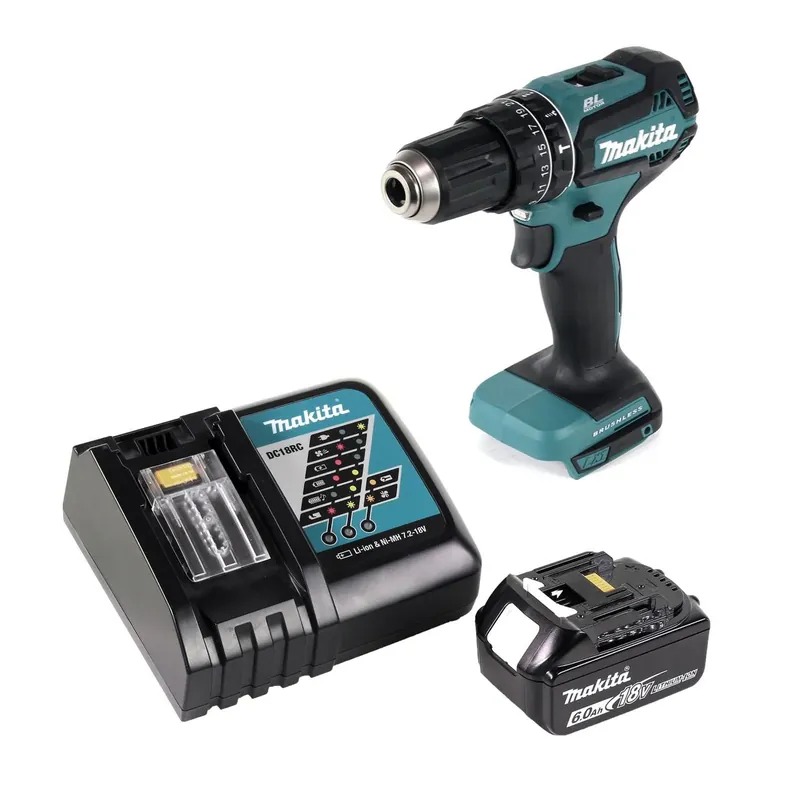 Makita DHP 485 RG1 Akku Schlagbohrschrauber 18 V 50 Nm Brushless + 1x Akku 6,0 Ah + Ladegerät Begrenztes Angebot