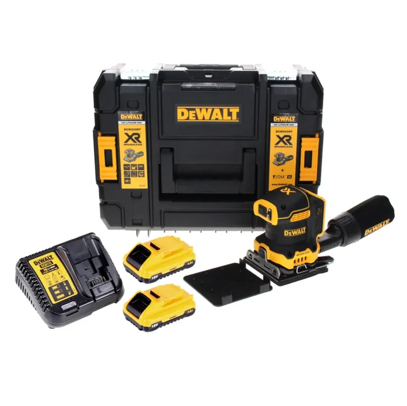 DeWalt DCW 200 L2 Akku-Vibrationsschleifer 18V 108x115 mm + 2x Akku 3,0Ah + Ladegerät + TSTAK Bestpreis
