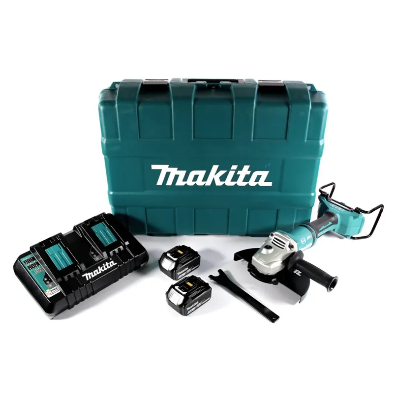 Makita DGA 900 PTK Akku Winkelschleifer 36 V ( 2x 18 V ) 230 mm Brushless + 2x Akku 5,0 Ah + Doppelladegerät + Koffer Sofort Bestellen