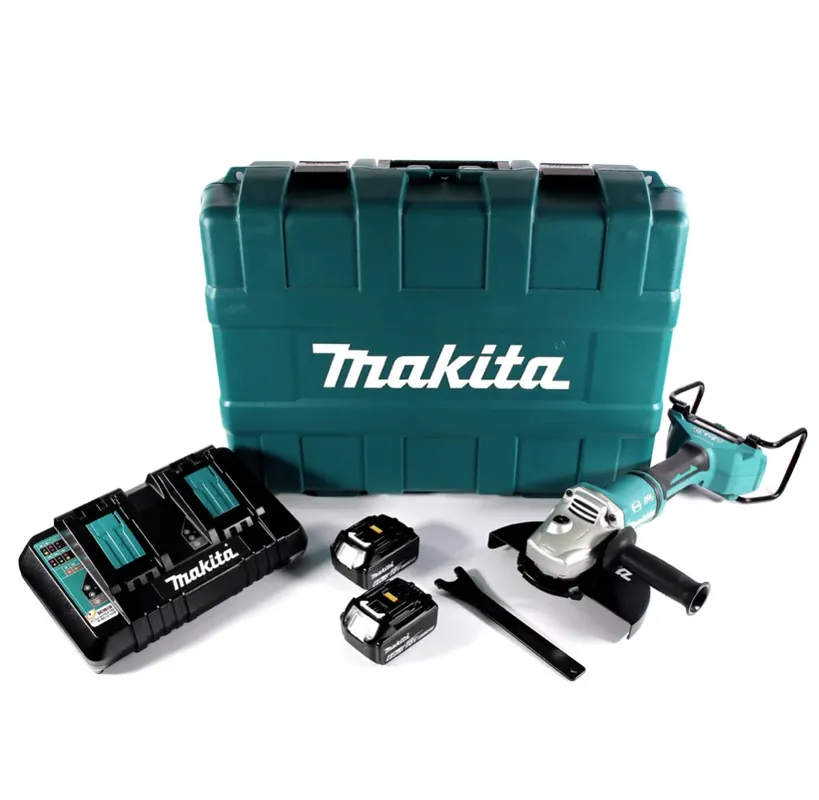 Markenware Makita DGA 900 PGK Akku Winkelschleifer 36 V ( 2x 18 V ) 230 mm Brushless + 2x Akku 6,0 Ah + Doppelladegerät + Koffer