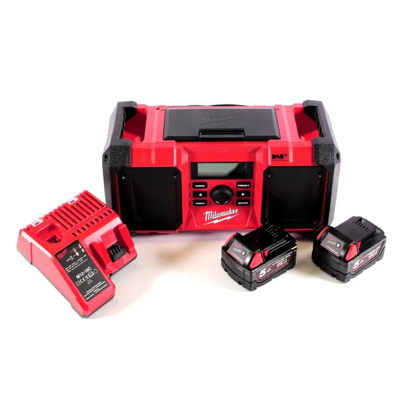 Milwaukee M18 JSR DAB+-502C Akku / Netz Radio Baustellenradio 18 V + 2x Akku 5,0 Ah + Ladegerät Abverkauf