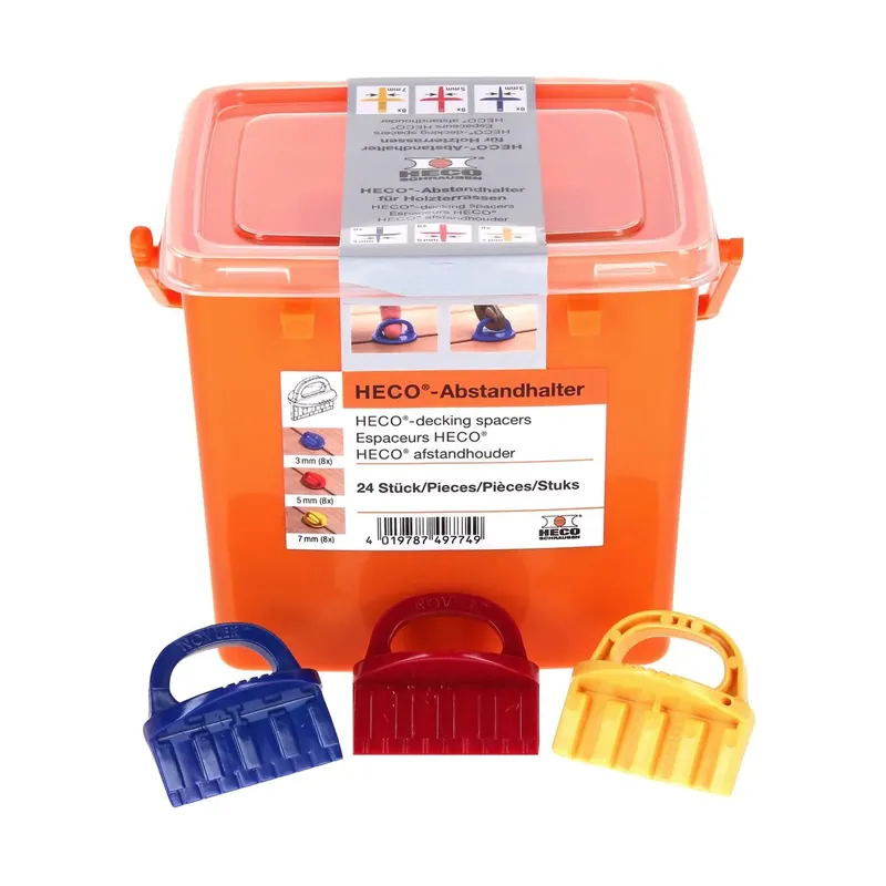 HECO Abstandhalter Set für Terrassendielen 3-5-7 mm 24 Stk. ( 49774 ) in Kunststoffbox Sonderaktion