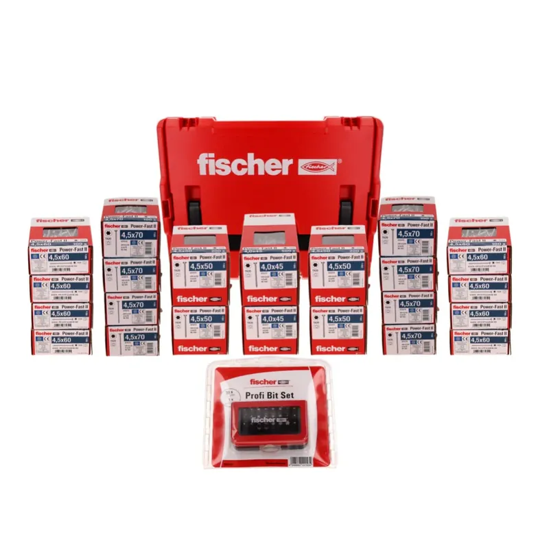Kracherpreis Fischer L-Boxx 238 Power Fast II 3401 tlg. Spanplattenschraube Set ( 558740 ) + L-Boxx Senkkopf mit Torx Vollgewinde / Teilgewinde galvanisch verzinkt, blau passiviert