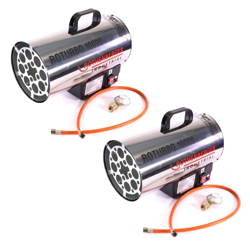 Rothenberger Industrial Set 2x RoTurbo 19000 Heizkanone + Piezo-Zündung + Schlauch + Regler ( 2x 1500000051 ) 980 °C Flamme Billig