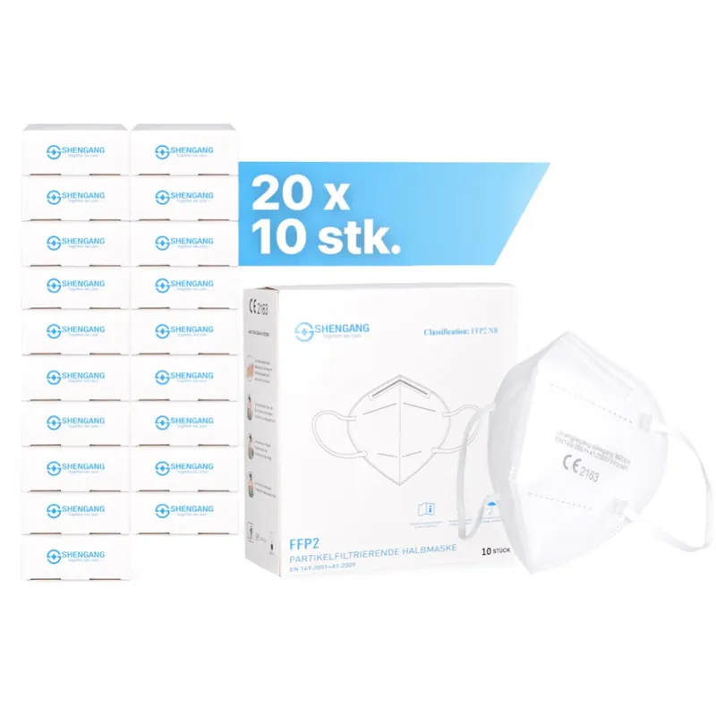 Top-Seller Shengang 200x FFP2 Maske CE zertifiziert Apotheken konform Mund Atem Nasen Schutz 5-Lagig ISO9001:2015 / EN149 2001 A1:2009