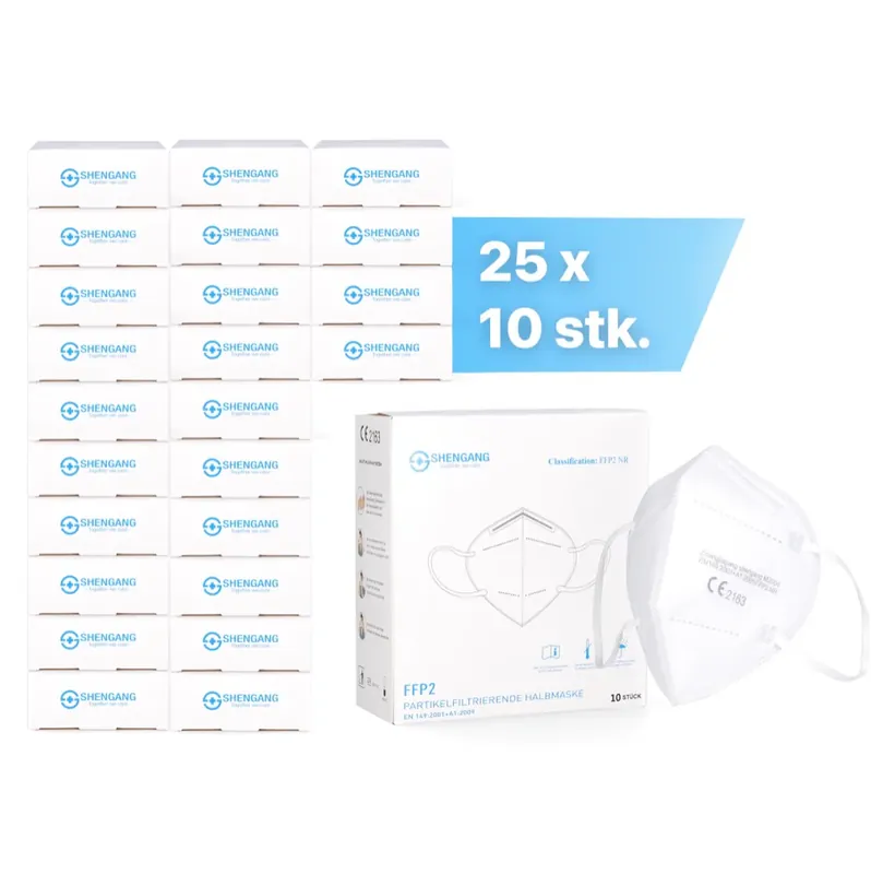 Shengang 250x FFP2 Maske CE zertifiziert Apotheken konform Mund Atem Nasen Schutz 5-Lagig ISO9001:2015 / EN149 2001 A1:2009 Direktkauf