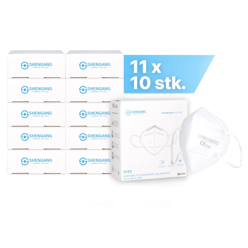 Shengang 110x FFP2 Maske CE zertifiziert Apotheken konform Mund Atem Nasen Schutz 5-Lagig ISO9001:2015 / EN149 2001 A1:2009 Preisknaller
