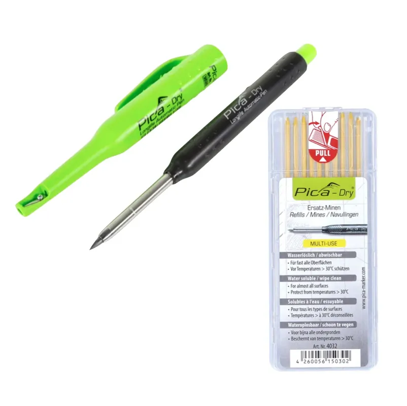 Günstig Pica DRY Longlife Automatic Pen Tieflochmarker ( 3030 ) + 10 tlg. Ersatz Minen Set Wasserlöslich Gelb ( 4032 )