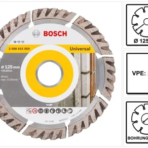 Wochenendangebot Bosch Standard for Universal Diamanttrennscheibe 125 x 22,23 mm 2 Stk. ( 2x 2608615059 ) für Beton, Stahl-Beton, Back-, Kalk- und Sand-Stein