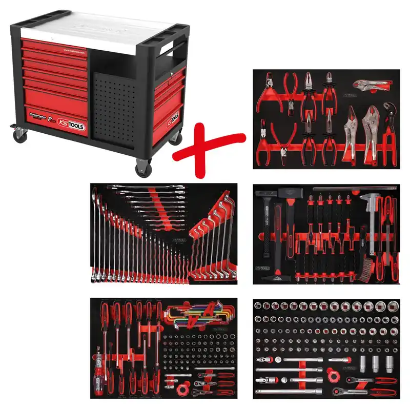 KS TOOLS Performanceplus Werkstattwagen-Satz P35 mit 279 Werkzeugen für 5 Schubladen ( 835.5279 ) Versand Am Gleichen Tag