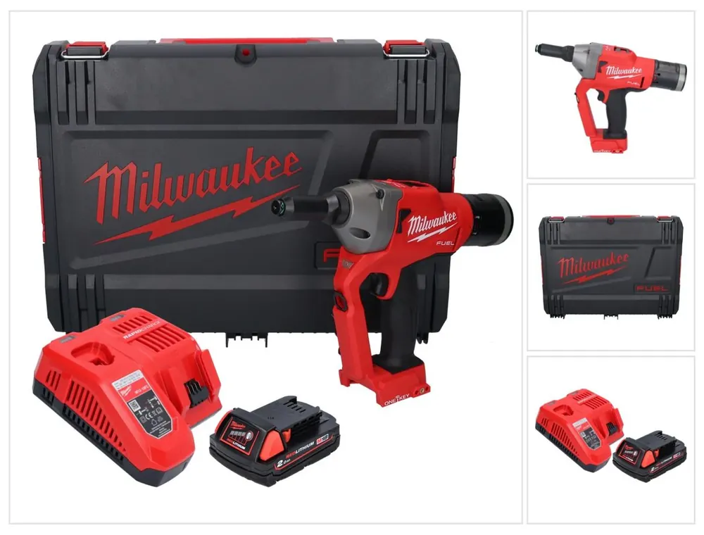 Milwaukee M18 ONEFPRT-201X Akku Blindnietgerät 18 V 20 kN Brushless + 1x Akku 2,0 Ah + Ladegerät + HD Box Heißes Angebot