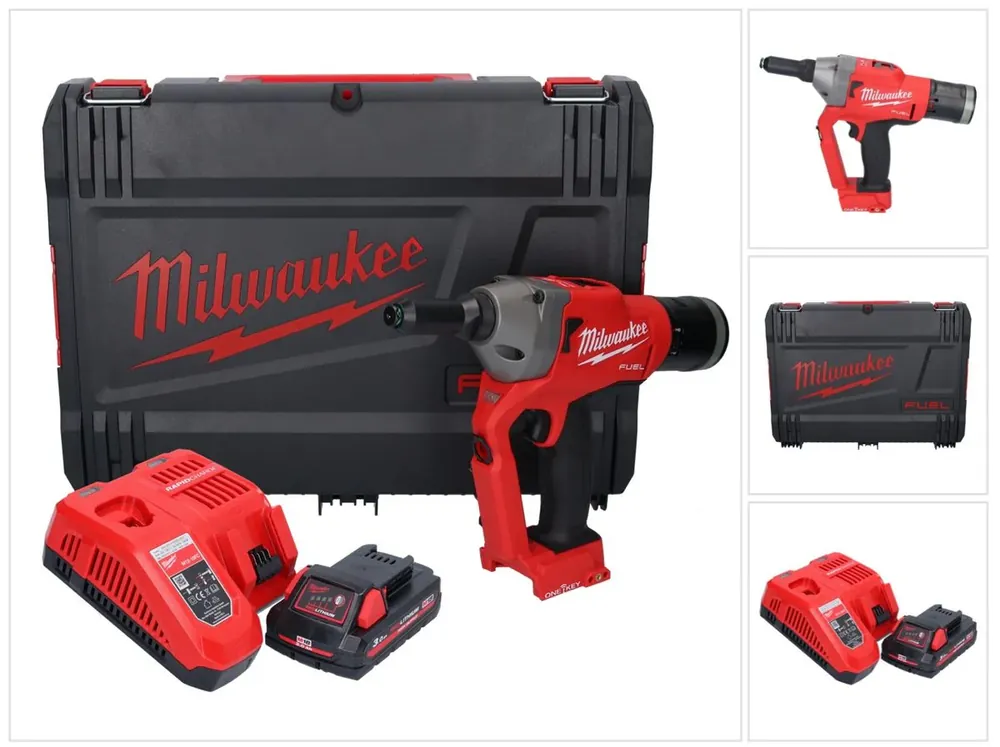 Preisknaller Milwaukee M18 ONEFPRT-301X Akku Blindnietgerät 18 V 20 kN Brushless + 1x Akku 3,0 Ah + Ladegerät + HD Box