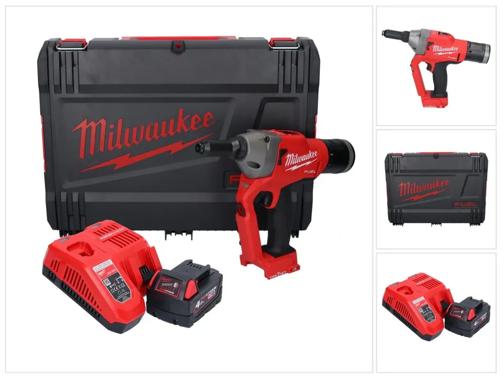 Neue Kollektion Milwaukee M18 ONEFPRT-401X Akku Blindnietgerät 18 V 20 kN Brushless + 1x Akku 4,0 Ah + Ladegerät + HD Box