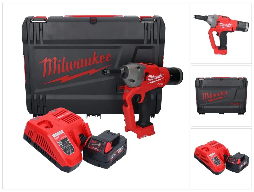 Schneller Versand Milwaukee M18 ONEFPRT-501X Akku Blindnietgerät 18 V 20 kN Brushless + 1x Akku 5,0 Ah + Ladegerät + HD Box