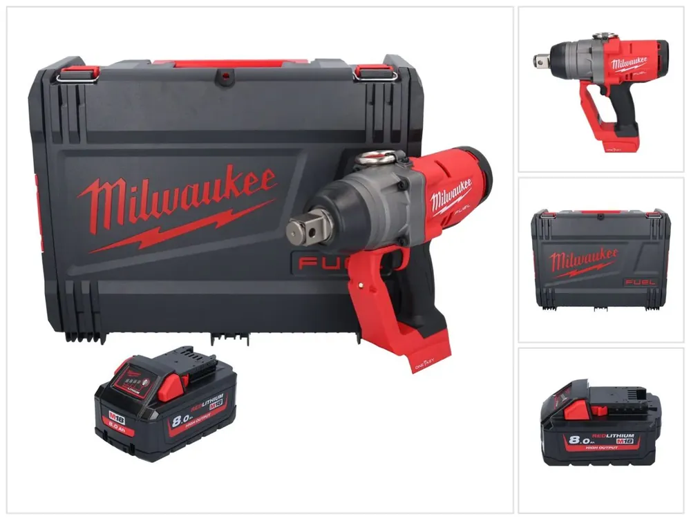 Geprüft Milwaukee M18 ONEFHIWF1-801X Akku Schlagschrauber 18 V 2033 Nm 1″ Brushless + 1x Akku 8,0 Ah + HD Box - ohne Ladegerät